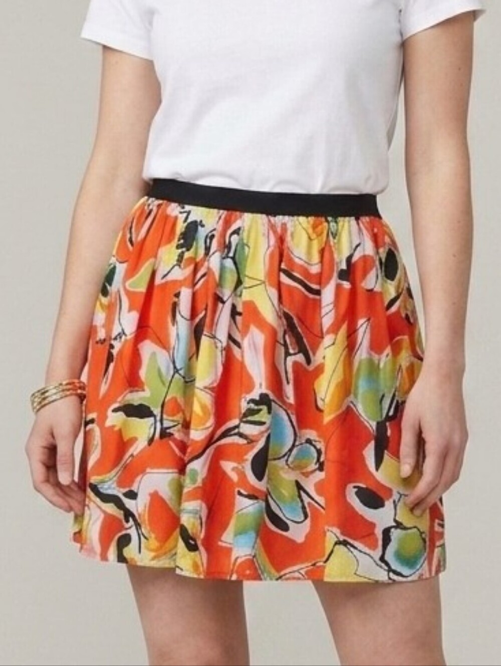 WILLOW & CLAY Colorful Abstract Pattern Multicolor 100% Silk Mini Skirt